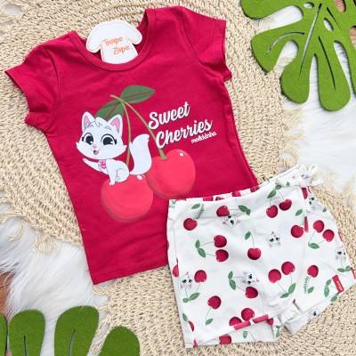 Conj. Blusa Sweet Cherries e Short - Vermelho cerejinha